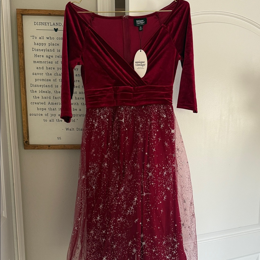 Unique Vintage Red Velvet and Tulle Dress